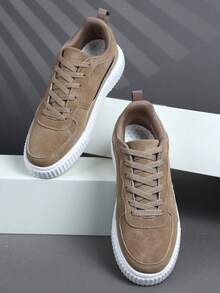 时尚休闲男士平底厚底鞋，经典时尚男士运动滑板鞋系带跑步鞋，个性化男士运动鞋街头休闲鞋 - 卡其色 - 查看 3