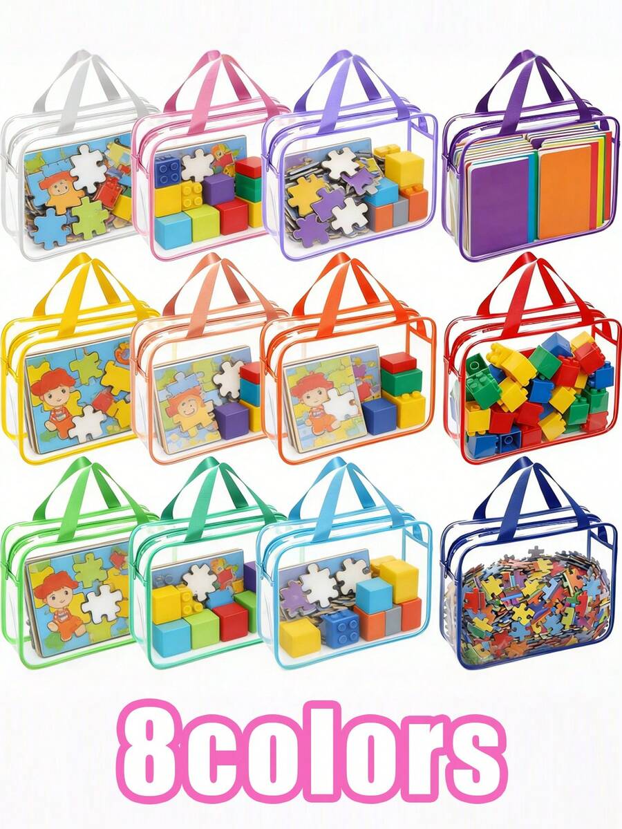 可重复使用的透明PVC国际象棋游戏收纳袋，防水旅行收纳袋，带拉链，也可用于收纳积木、拼图、毛绒玩具等，透明PVC玩具收纳袋 - 彩色 - 查看 1