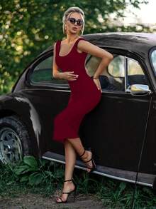 Women's Fashionable Spring/Summer Sexy Elegant Red Mid-Length Spaghetti Strap Backless Bodycon Midi Dress, Suitable For Party, Cocktail, Evening Gown - Red - View 3