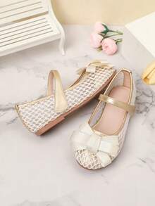 Fashionable Girls' Flat Bow Mesh Casual Shoes For Spring & Summer - Gold - View 3