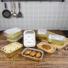 10pcs/Pack Disposable Gold Rectangular Aluminum Foil Baking Trays, Multi-Size Options, Takeout Packaging Boxes, Suitable For Oven, Air Fryer - Gold - View 2