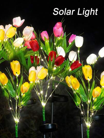 Đèn hoa tulip năng lượng mặt trời 7 đầu, đèn LED chiếu sáng lối đi sân vườn, đèn trang trí ngoài trời chống thấm nước.