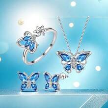 3 PiecesButterfly Jewelry Set - Amethyst Birthstone Necklace, Earrings And Ring, Suitable As Wedding Gift, Anniversary Gift And Birthday Surprise - Purple - View 11