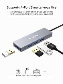 PHILIPS 飞利浦 USB 3.0 分线器 – 带 4 个端口的 USB 集线器，OTG Type-C 接口，适用于手机和平板电脑，铝合金外壳 - 查看 4