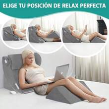 Juego de 4 Almohada de Cuña para Cama Almohada de Cuña Ajustable para Dormir Algodón de Silicona Mejorado Funda de Terciopelo Suave Alivio del Dolor de Cuello Espalda y Piernas Reflujo ácido - Gris - Ver 5