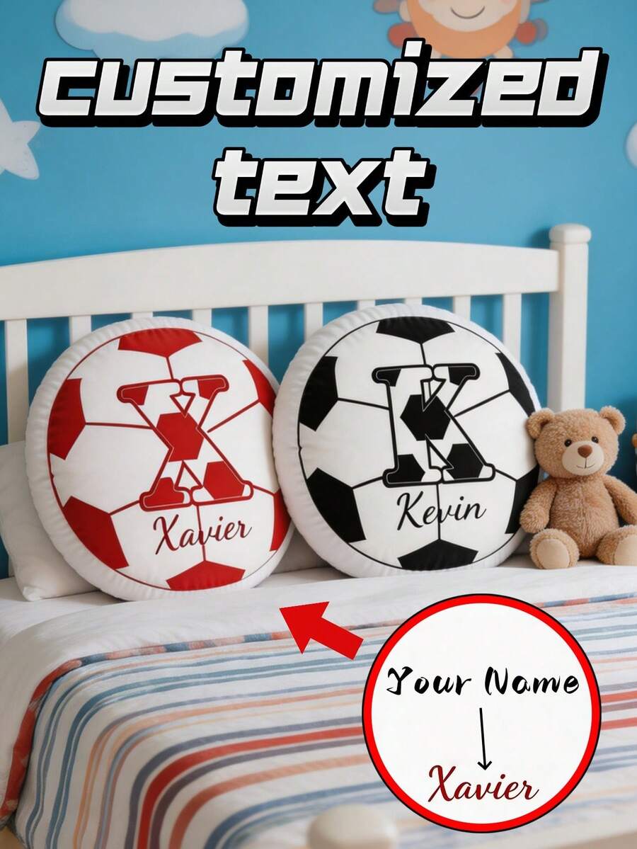 Custom Soccer Letter Pillow,Personalized Initial Pillow With Name,Football Lover Player Fans Gift - Black and White - View 1