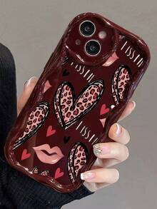 Heart-Shaped Cream Swirl Wave Edge Burgundy Shockproof Thick Printed Phone Case Suitable Compatible With Iphone 17/17 Pro/17 Pro Max, 16 XR/7/8, 15 Pro Max, 12 Pro Max, 13 Pro Max, 14 Pro Max, 13, 14, 11, 12, P11, P12, XS, XR, 7/8, P7/8, GES2 - Multicolor - View 5