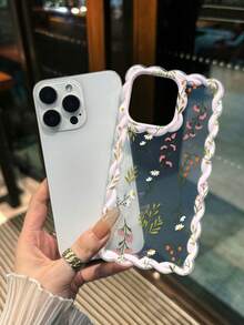 花卉彩绘编织波浪边可拆卸手链简约防震加厚手机保护壳，印花设计，兼容 17/17 Pro/17 Pro Max、16 XR/7/8、15 Pro Max、12 Pro Max、13 Pro Max、14 Pro Max、13、14、11、12、P14、P11、P12、XS、XR、7/8、P、7/8 GES2 手机壳 - 彩色 - 查看 3