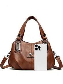 Dedoo 1pc 2025 Mother's Day Preferred High-Quality Luxury Handbag, Designer Messenger Bag, Large Capacity Tote Bag, Solid Color Leather Shoulder Bag - Brown - View 6