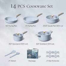 CAROTE Ceramic Cookware Set Nonstick, 14pcs Pots And Pans Set Nonstick, Dishwasher, RV/Camping Cookware Set, Cooking Pots With Lids, Pastel Blue - View 2