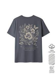 基督教美学风格女式宽松短袖T恤，每日清晨新恩典花卉蝴蝶图案，100%纯棉透气圆领，Y2K柔美少女风，适合教堂礼拜、周末聚会、度假及信仰主题休闲夏季穿着 - 深灰色 - 查看 2