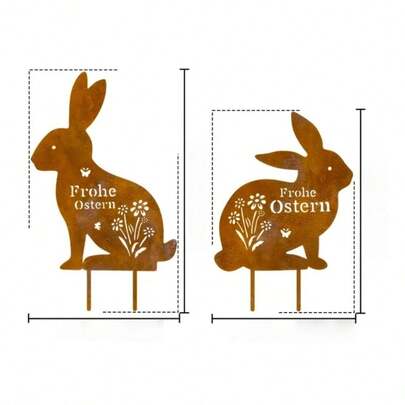 2pcs Happy Easter Bunny Acrylic Flat Figures | Natural Acrylic Garden Stake, Outdoor Easter Decor, Suitable For Patio, Planter, Balcony, Fence Top, Easter Gift