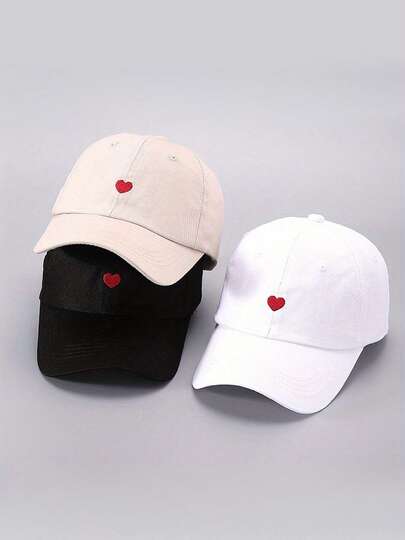 3顶/2顶/1顶 心形刺绣棒球帽，红色心形刺绣，户外休闲帽，适合春秋季旅行、海滩度假，男女皆宜