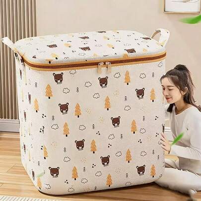 1pc Foldable Clothes Storage Bag With Handle, Large Capacity, Breathable For Wardrobe. Reinforced Handle And Zipper Design, Portable Storage Bag. Suitable For Storing Blankets, Bedding, Bedroom, Home, Dorm. Can Be Used As Laundry Basket For Dirty/Clean Clothes And Toys.