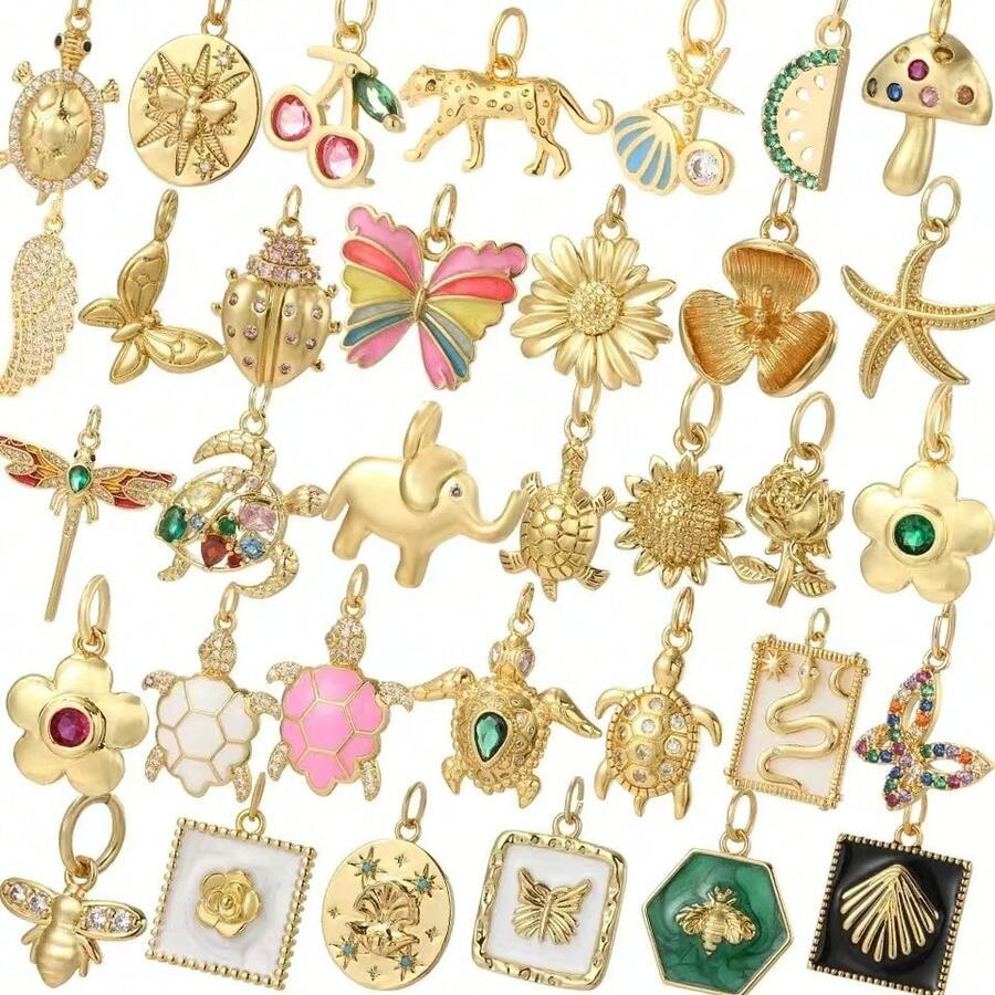 1件铜质极简主义个性化嘻哈动物海龟豹迷你吊坠，DIY手链项链耳环首饰配件 - 彩色 - 查看 1