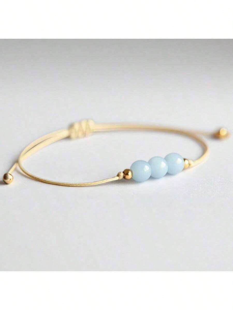 1pc Blue Agate Bracelet, Women's Bracelet, Blue Agate Bracelet, Healing Crystal Bracelet, Beaded Bracelet, Stress Relief Bracelet, Blue Agate Jewelry - Blue - View 1