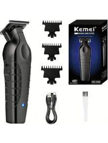 Kemei 科美电动理发器 Km-2299 USB 电动毛发修剪器，带油头，雕刻和切割功能，适用于发廊男士多功能电动剃须刀，带剃须刀，男士美容套装 - 黑色 - 查看 7