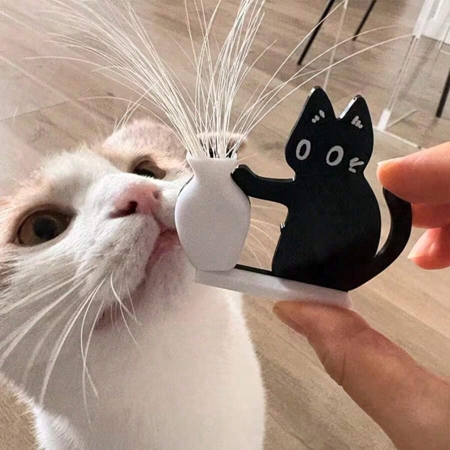 1pc Cat Whisker Hair Collector, Black Cat Vase Fridge Magnet, Kitten Pushing Bottle Acrylic Magnetic Fridge Sticker, Cat Memorabilia, Vase Can Hold Flowers, Multi-Purpose, Fun & Interesting Small Gift For Friends - one-size - View 1