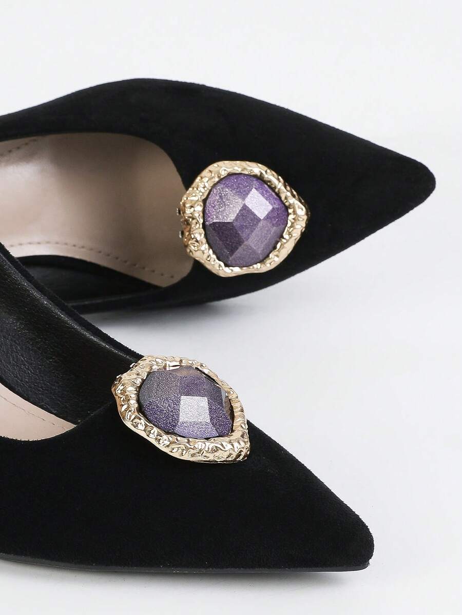 Detachable Metal Rhinestone Shoe Buckle, Versatile Shoe Decoration Accessory - Gold - View 1