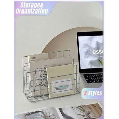 1 chiếc kệ sách kim loại tối giản hiện đại kèm 3 giỏ đựng đồ, giá đựng văn phòng phẩm, giá đựng tạp chí/báo hình chữ nhật kiểu Bắc Âu, trang trí nhà cửa và văn phòng.