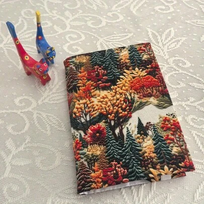 1pc Handmade Autumn Forest Fabric Book Cover, Flat Printed Planner/Notebook Sleeve, Gift For Book Lovers & Couples
