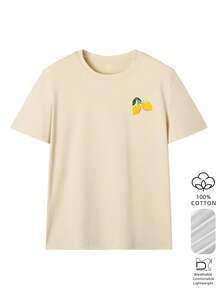 Áo thun nữ dáng rộng in hình chanh, chất liệu 100% cotton thoáng khí, cổ tròn, phong cách Y2K, phù hợp cho ngày đi biển, kỳ nghỉ, ăn trưa, lễ hội âm nhạc và trang phục thường ngày mùa hè. - Màu be - Xem 3
