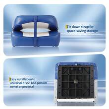 Pack de 2 asientos plegables para barco, Sillas de capitán Respaldo bajo ergonómico, cojín marco de plástico moldeado resistente al agua y rayos UV, para pesca, cruceros, barcos rápidos y yates - Patchwork blanco y azul - Ver 4