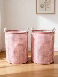 Valentine's Day Pink Plaid Laundry Basket, Fabric Storage Basket, Dorm Storage Bag, Can Be Used To Store Tissues, Clothes And Toys, Waterproof Foldable Inner Layer, Foldable Laundry Basket, Bathroom Storage Basket, Home Laundry Basket, Laundry Bucket, Essential Back To School Season - 1 cái màu hồng - Xem 9