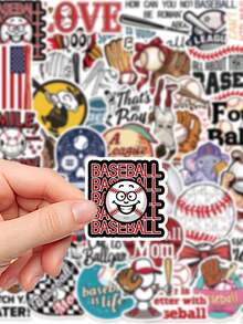 50pcs Baseball Stickers Aesthetic Vibes For Journal, Phone Case, Tablet, Water Bottle, Desk, Helmet, Bike, Luggage, Waterproof Decals - Multicolor - View 6