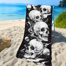 1条黑白骷髅印花沙滩巾，柔软舒适轻便，适合旅行、游泳、潜水、冲浪、瑜伽、露营等活动，是沙滩用品的理想之选。 - SSTJ10641 - 查看 4