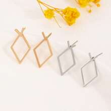 Geometric Square Clip-On Earrings & Pendant Set, Minimalist Silver & Gold Tone Jewelry For Women - Silver - View 9