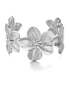 1pc Fashionable Summer Floral Metal Wrapped Adjustable Bangle Bracelet, Suitable For Women And Men, Ideal For Vacation, Party, Daily Wear, Birthday Gift, Friends, Couples, Holiday, Jewelry Gift - Multicolor - View 4