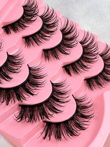 5 Pairs Wet Manga Lashes Fluffy 6D Thick Pointed False Eyelashes Handmade Curly Spiky Long Faux Mink Eyelashes Japanese Anime Cosplay Strip Lash Extension Gift For Women And Girl - Black - View 5