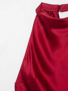 Women's Spring Summer French Style Sexy Satin Backless Halter Maxi Dress - Red - View 3