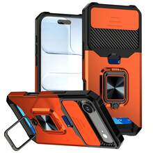 (Card Holder) Card Slot, Sliding Cover Card Holder, Pull-Out Window, Magnetic Car Mount, Invisible Stand, Shockproof Phone Case Suitable For 17pm/AIR/16/15/14/13/12/11/X/7/8/6.... - Orange - View 8