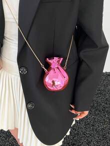 1pc Gold Color Clutch Bag, Women Mini Purse, Vase Shaped Coin Pouch, Gold Wallet, Gold High Heel Decor, Valentine's Day Gift, Earphone Shaped Crossbody Bag, Chain Strap Shoulder Bag, Unique Evening Clutch - 粉色 - 查看 4