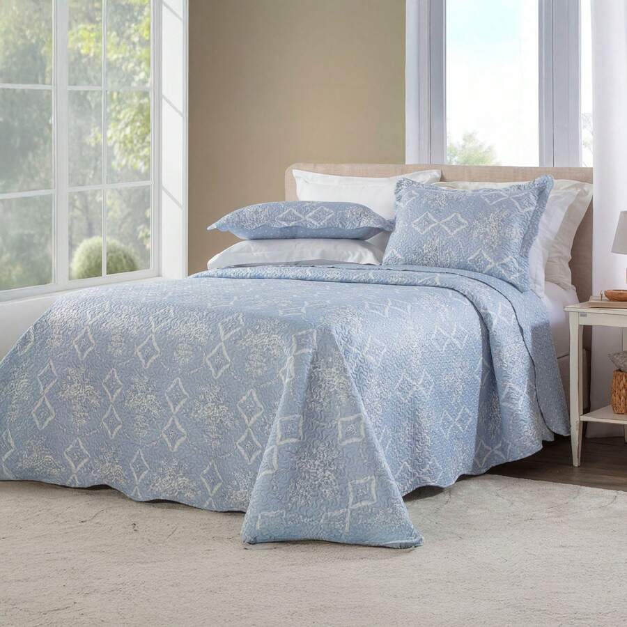 Queen Size Double-Sided Bedspread Set (3 Pieces) 2.40m X 2.60m With Pillowcases Rozac Liz - Liz 2 - View 1