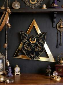 1件黑猫与新月墙饰，金黑巫术风格猫咪画作，异教祭坛装饰，哥特式家居装饰，神秘灵性空间墙面艺术，猫咪爱好者礼物，异教巫术礼物，极简猫咪墙挂，融入天体元素，波西米亚风格墙面艺术 - 彩色 - 查看 7