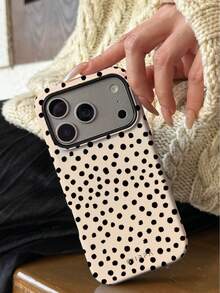 One-Piece Black Polka Dot Phone Case With A Beige Base And Hand-Painted Black Polka Dot Design, Suitable For IPhone 17 Pro Max. Stylish And Interesting Korean Phone Case, Compatible With IPhone 11/12/13/14/15/16 Pro Max Plus. Elegant Design Suitable For Both Men And Women, Ideal Gift For Easter, Wedding Season, And Birthdays For The Bride, Perfect For Spring. - 彩色 - 查看 7
