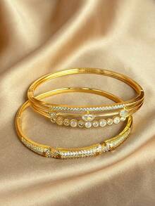 Bộ trang sức hình trái tim bằng thép không gỉ mạ vàng 18K dành cho nữ, vòng tay vàng, vòng tay nhiều lớp sáng bóng kiểu Ins, quà tặng cho mẹ, Giáng sinh, Lễ Tạ ơn, Halloween, trang sức cưới, kỷ niệm, quà tặng Ngày Valentine, phong cách Boho cho các bữa tiệc hàng ngày - Nhiều màu - Xem 5