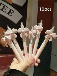 10pcs Bowknot Party Ballpoint Pen Gift Set, Cute Pink Stylish Bow Series Click Ballpoint Pens, Party Gift Pens - Pink Bow Ballpoint Pen - View 7