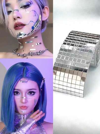 1pc Futuristic Cyberpunk AI Mechanical Concert Sticker, Self-Adhesive Face Decor, Music Festival, Concert Cheering, Stage Performance Makeup Accessory