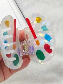 彩色发夹，醋酸纤维爪夹，可爱艺术爪夹，女士返校发夹，适合细软发质，趣味可爱教师发饰，适合女性和学生返校季及圣诞节装扮 - 彩色 - 查看 5