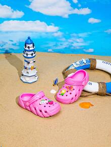 Tamancos de Madeira Respiráveis para Crianças, EVA Leve Antiderrapante, Decorados com Elementos Fofos de Girassol e Borboleta, Design Slip-On para Fácil Uso, Presente de Verão Ideal - Rosa chiclete - Visão 4