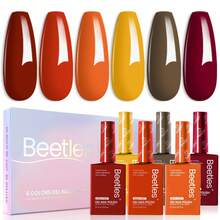 Beetles 15ml 6 Colors HEMA-Free Gel Nail Polish Set Autumn Dusk, Burgundy Brown Dark Red Yellow Light Orange, Soak Off UV LED Gel Polish, DIY Home Salon Gift For Women - 6 Colors Hema-free Autumn Dusk - 查看 1