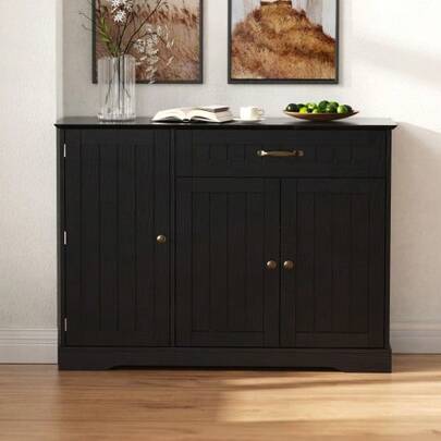 Modern, Elegant Sideboard With 3 Doors And One Drawer, Buffet Cabinet For Dining Room, Living Room And Hallway (Black)