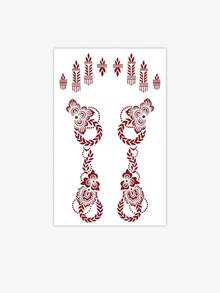 1 情人节/斋月指甲花临时纹身贴纸，红色蕾丝花朵旋转指甲花/星月指甲花图案，时尚手部美甲假纹身，植物假纹身 - 临时纹身 - 流行且适合生日、婚礼、派对装饰，持续 3-5 天。 - 紅色 - 查看 5