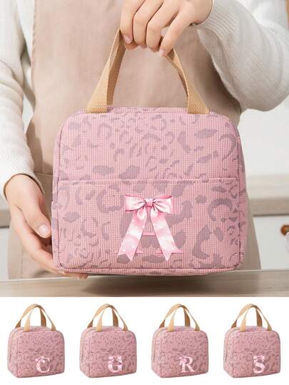 1pc Personalized Letter Lunch Bag For Women Girls, Cute Pink Polka Dot Bow Initial Insulated Lunch Tote With Handle, Leak-Proof, Insulated, Soft, Large-Capacity, Reusable Lunchbox. Suitable For Offices, Schools, Picnics, Beaches. Storage Bag, Women's Lunchbox Bag, School Accessory Bag, Ideal Gift For Birthday, Back To School, Graduation, Holiday Souvenir, Mother's Day, Daily Use