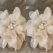 1个仿珍珠装饰超仙粉色网状花朵大号发爪夹，甜美浪漫优雅百搭发饰，适合外出、旅行、派对等场合，女士发夹休闲发饰优雅发夹夏季、节日、派对 - 米色 - 查看 12