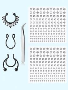 6pcs/Set Fake Nose Ring Fake Septum Piercing Non Piercing Clip On Septum, Stick On Fake Nose Ring Eyebrow Ring Lip Ring No Pierced With Tweezers For Women Men Daily Wear DIY Fashion - Non Piercing Jewelry - View 7